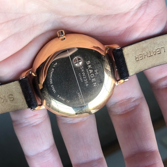 Skagen Womens rose gold with dark brown leather watch main image 5